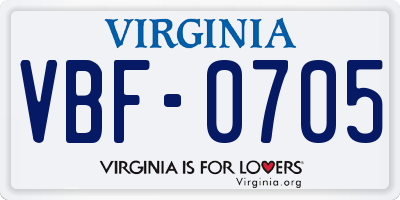 VA license plate VBF0705