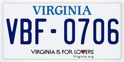 VA license plate VBF0706