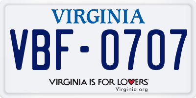 VA license plate VBF0707