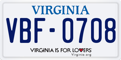 VA license plate VBF0708
