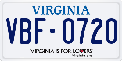 VA license plate VBF0720