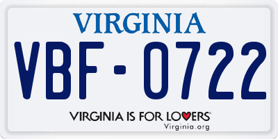 VA license plate VBF0722