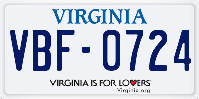 VA license plate VBF0724