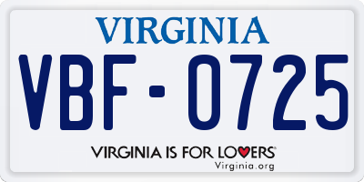 VA license plate VBF0725
