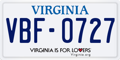 VA license plate VBF0727