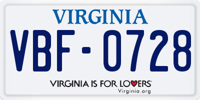 VA license plate VBF0728