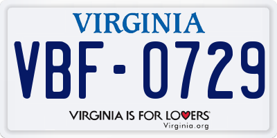 VA license plate VBF0729