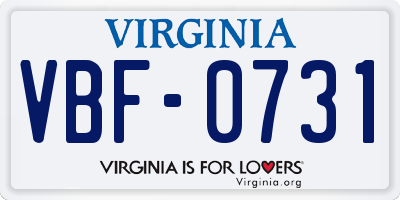VA license plate VBF0731