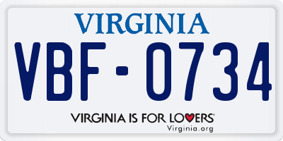 VA license plate VBF0734