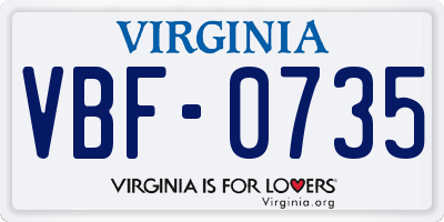VA license plate VBF0735