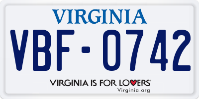 VA license plate VBF0742