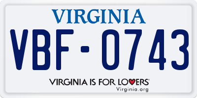 VA license plate VBF0743