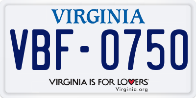 VA license plate VBF0750