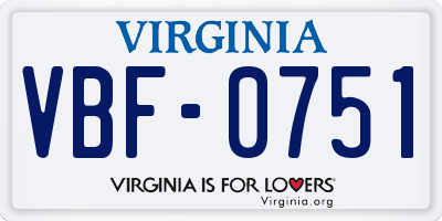 VA license plate VBF0751