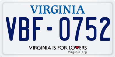 VA license plate VBF0752