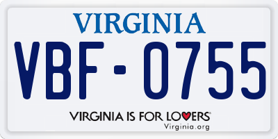 VA license plate VBF0755