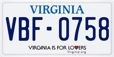 VA license plate VBF0758