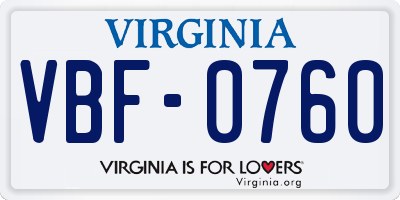 VA license plate VBF0760