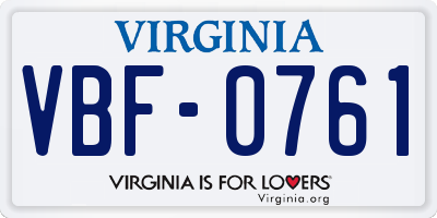 VA license plate VBF0761