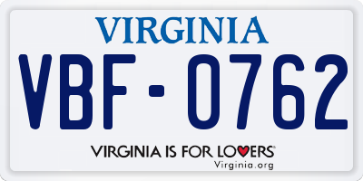 VA license plate VBF0762