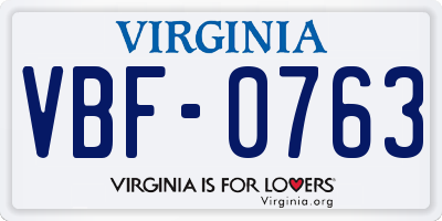 VA license plate VBF0763
