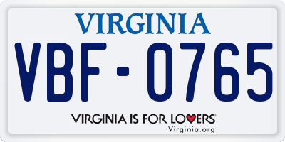 VA license plate VBF0765
