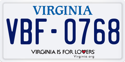 VA license plate VBF0768