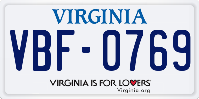 VA license plate VBF0769
