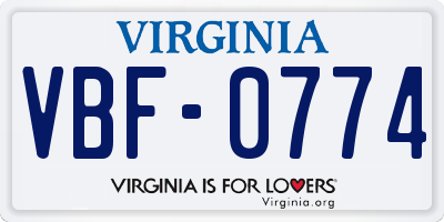 VA license plate VBF0774