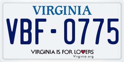 VA license plate VBF0775