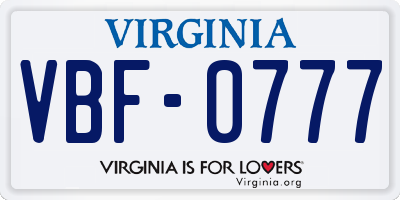 VA license plate VBF0777
