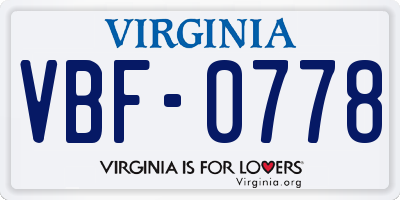 VA license plate VBF0778
