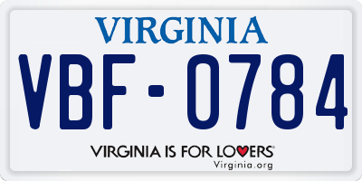 VA license plate VBF0784