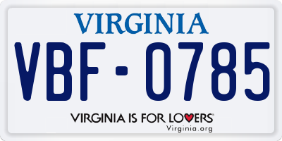 VA license plate VBF0785