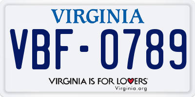 VA license plate VBF0789