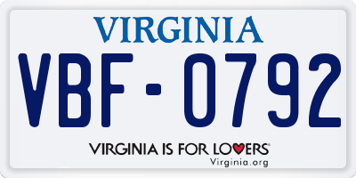 VA license plate VBF0792