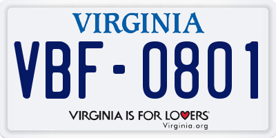 VA license plate VBF0801