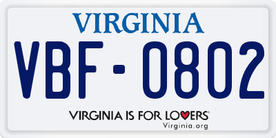 VA license plate VBF0802