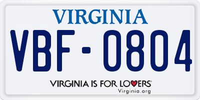 VA license plate VBF0804