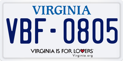 VA license plate VBF0805