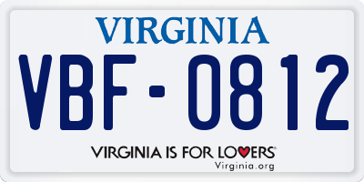 VA license plate VBF0812