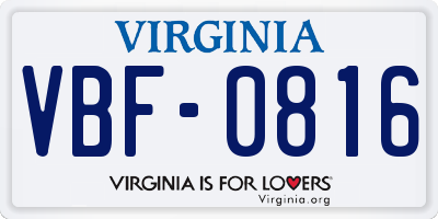 VA license plate VBF0816