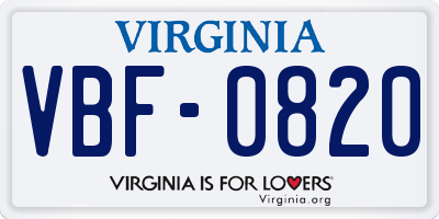 VA license plate VBF0820