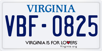 VA license plate VBF0825
