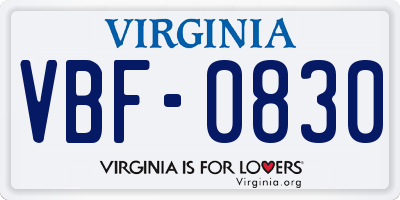 VA license plate VBF0830