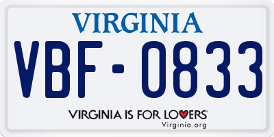 VA license plate VBF0833