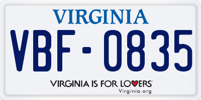 VA license plate VBF0835