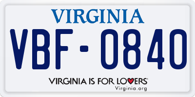 VA license plate VBF0840