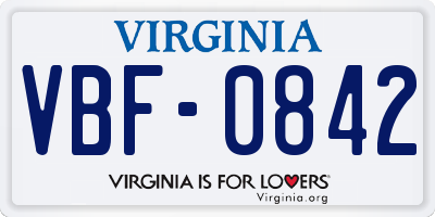 VA license plate VBF0842