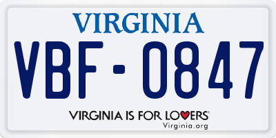 VA license plate VBF0847